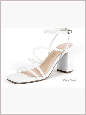 Chunky Block Heeled Sandals Square Open Toe Ankle Buckle 3.15 Inch Heel